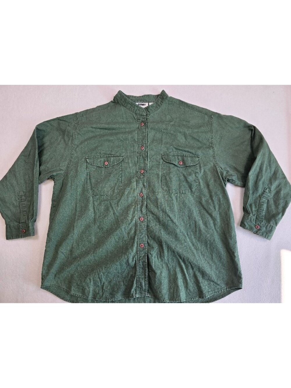 Vintage Gitano Womens 22W Green Linen Cotton Blend Long Sleeve Button-Up Shirt
